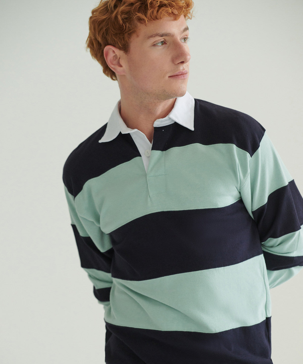 Sewn stripe long sleeve rugby shirt