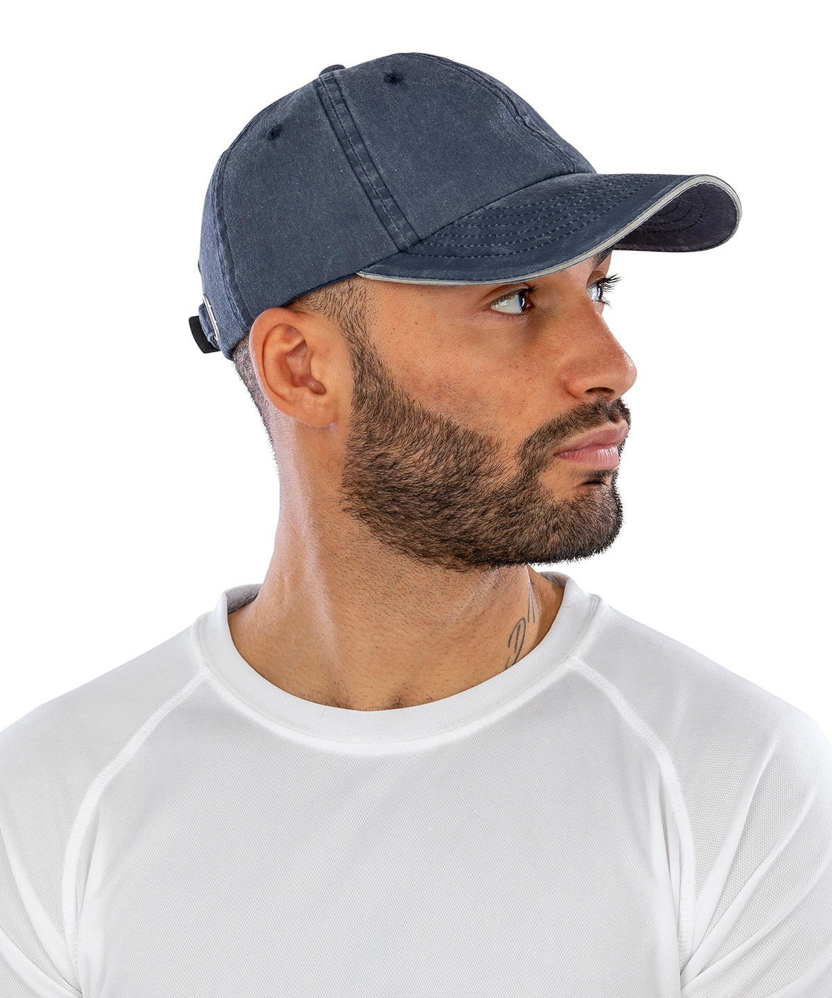Washed fine line cotton cap with sandwich peak