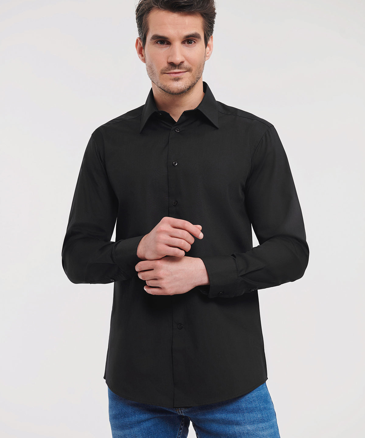 Long sleeve polycotton easycare fitted poplin shirt