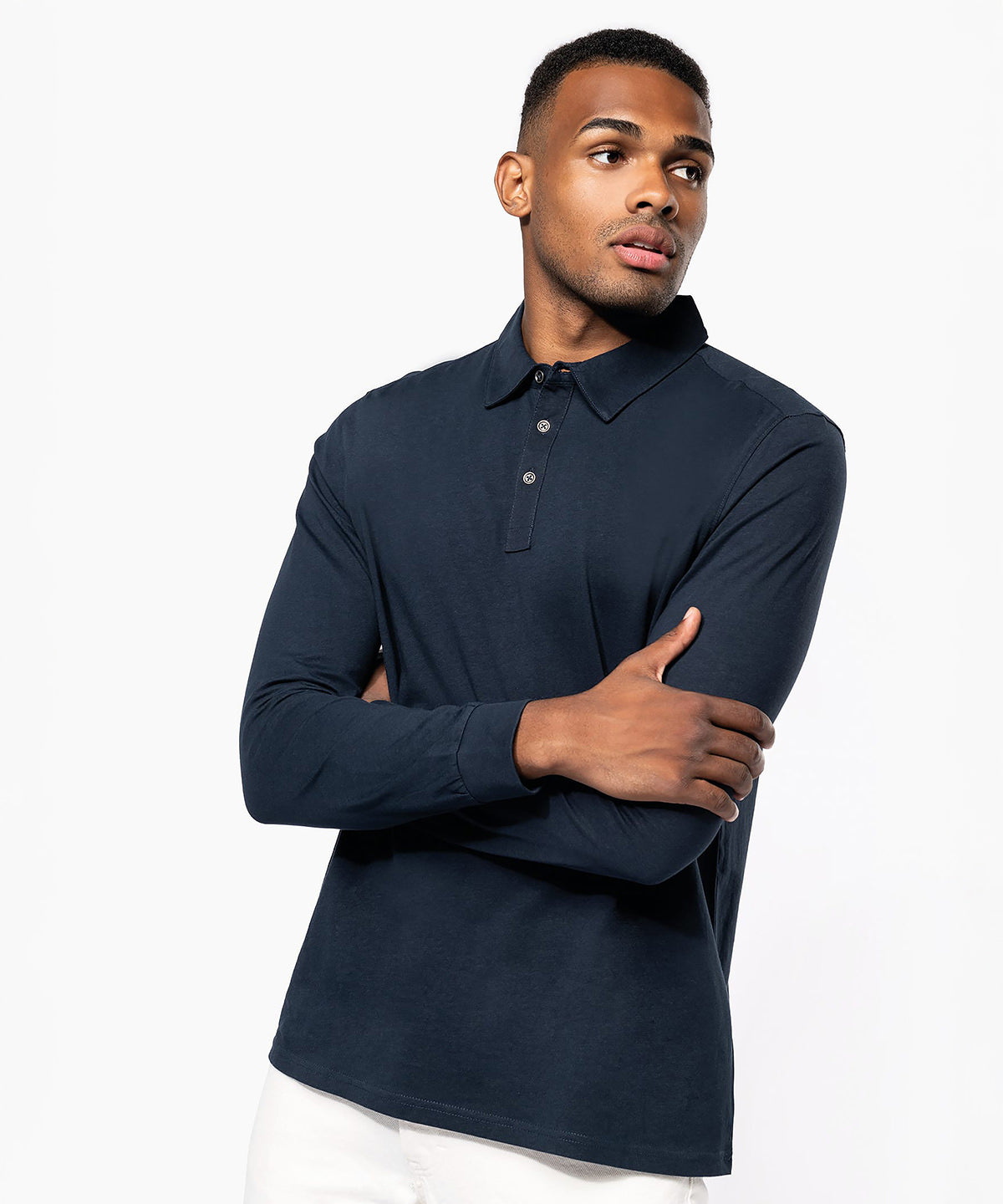 Jersey knit long sleeve polo shirt