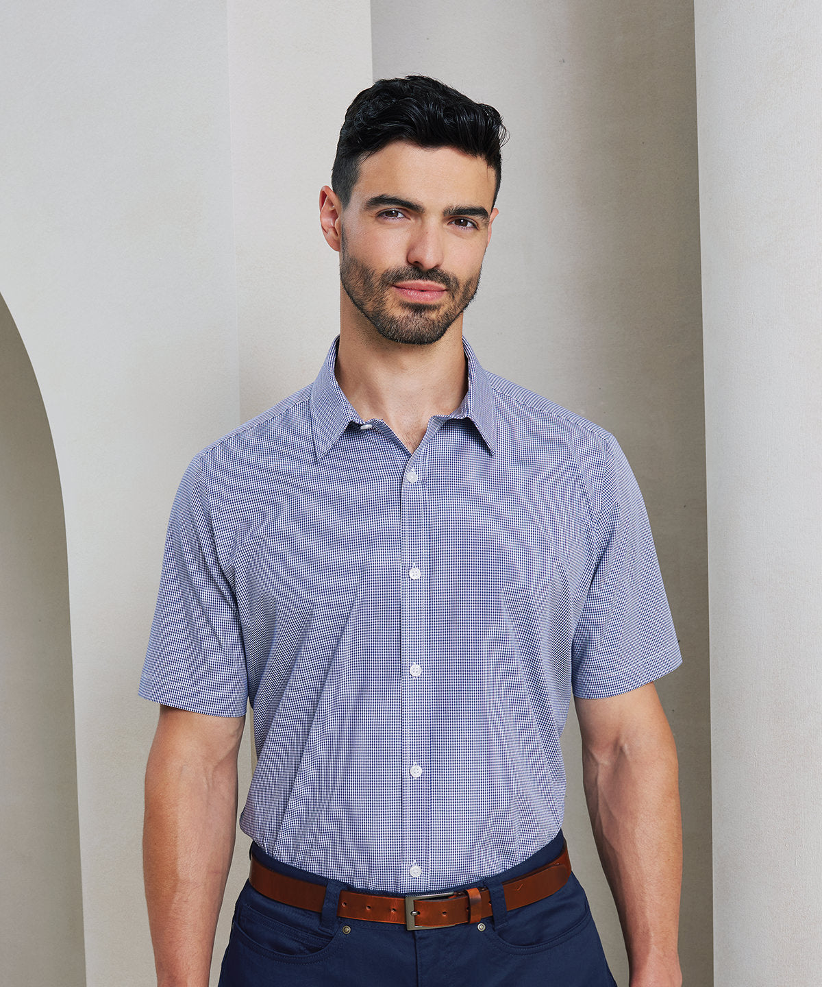 Microcheck (Gingham) short sleeve cotton shirt