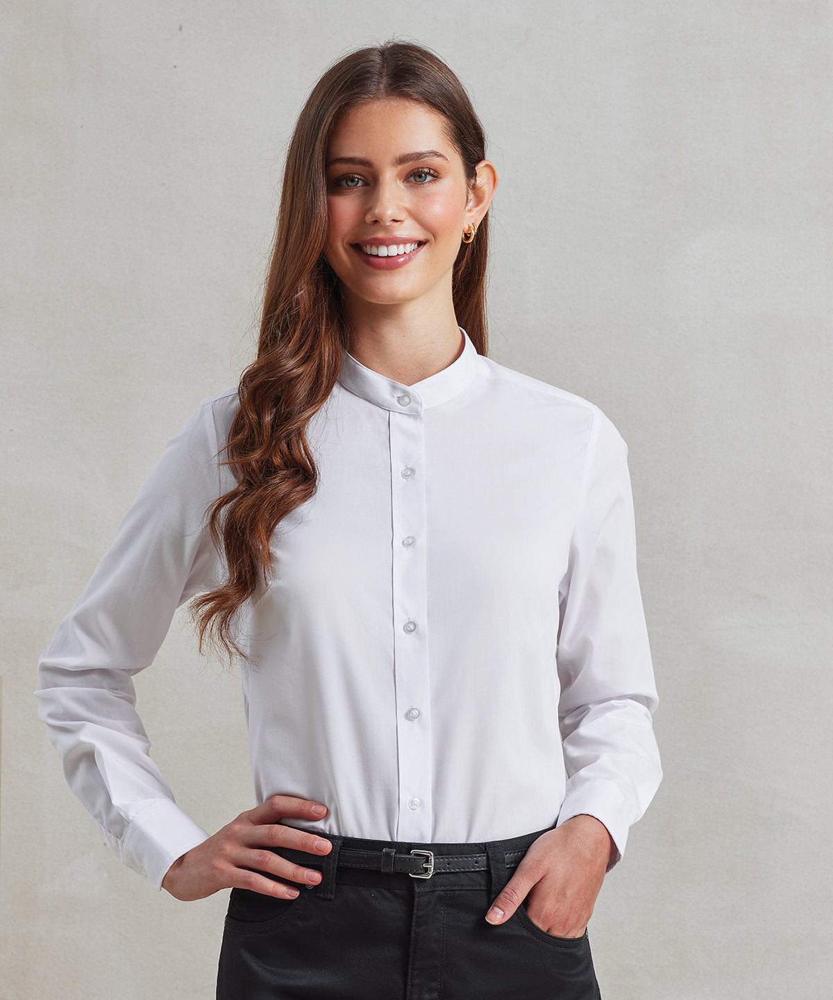Women's banded collar 'grandad' shirt